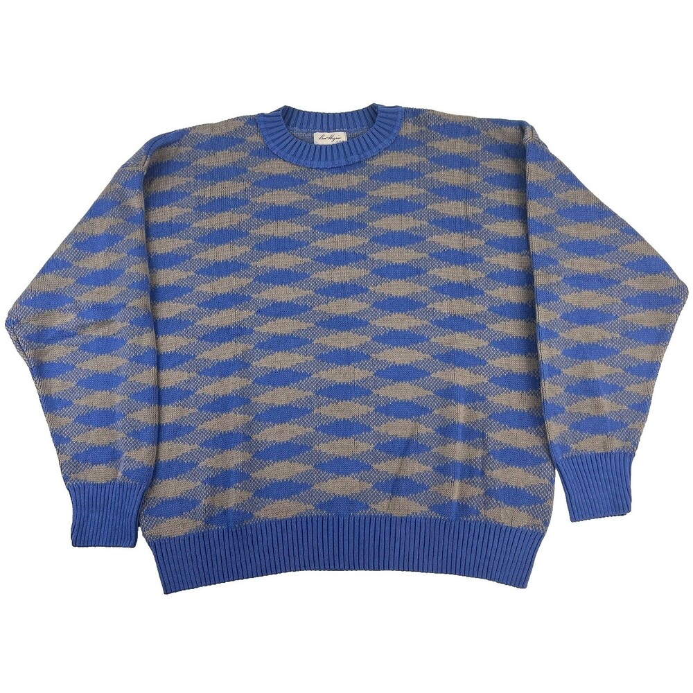 Vintage Ben Hogan Sweater Mens L Geometric Argyle Blue Brown Crewneck USA 90s